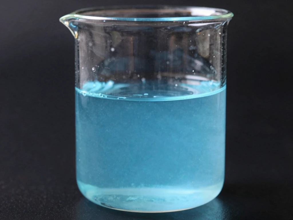 Stilisert illustrasjon av laboratorievæske i glass på mørk bakgrunn