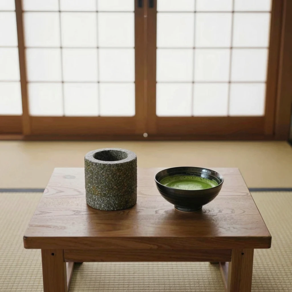 Seremoniell matcha illustrert med myke buer